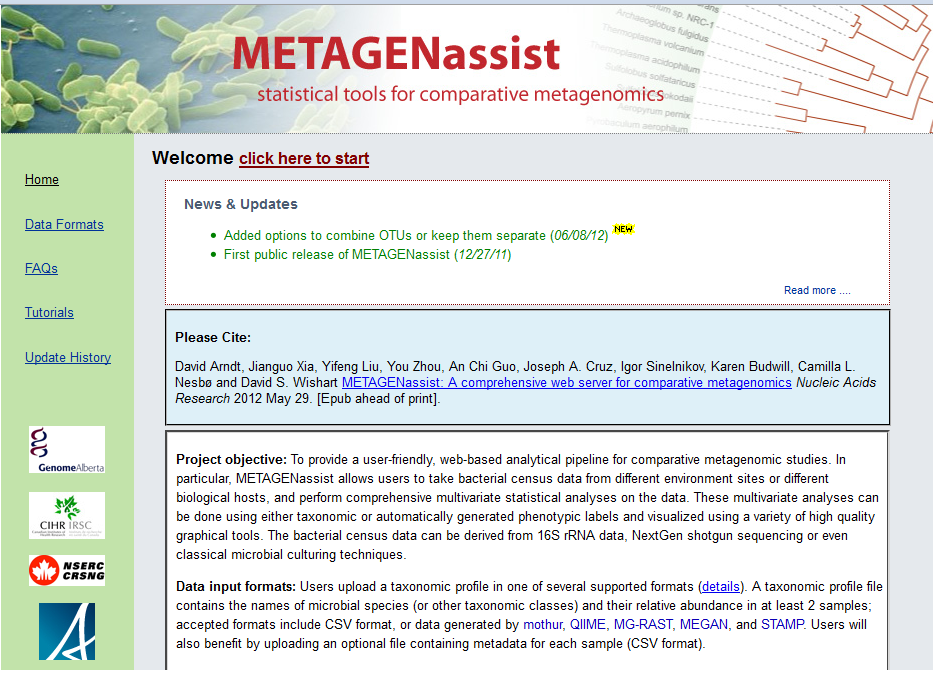 METAGENassist home
          page