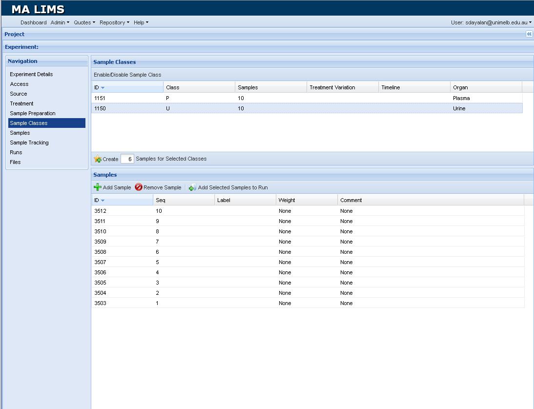 Screenshot of the LIMS
          window