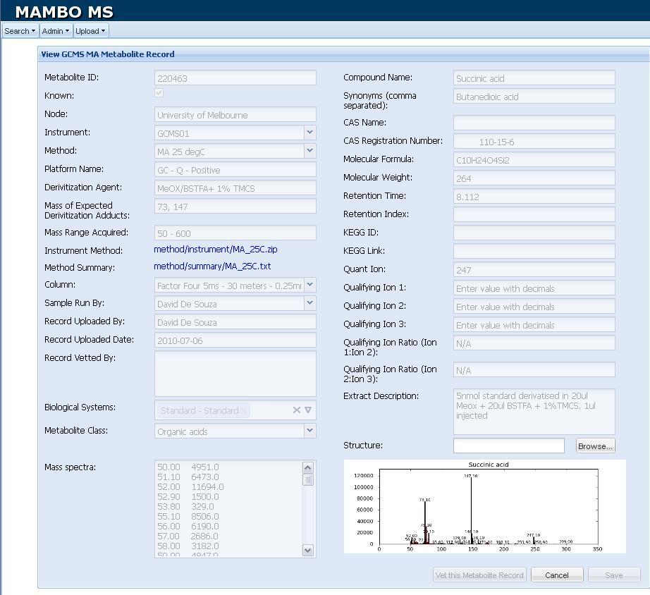 Screenshot of a
        GC-MS Record Window